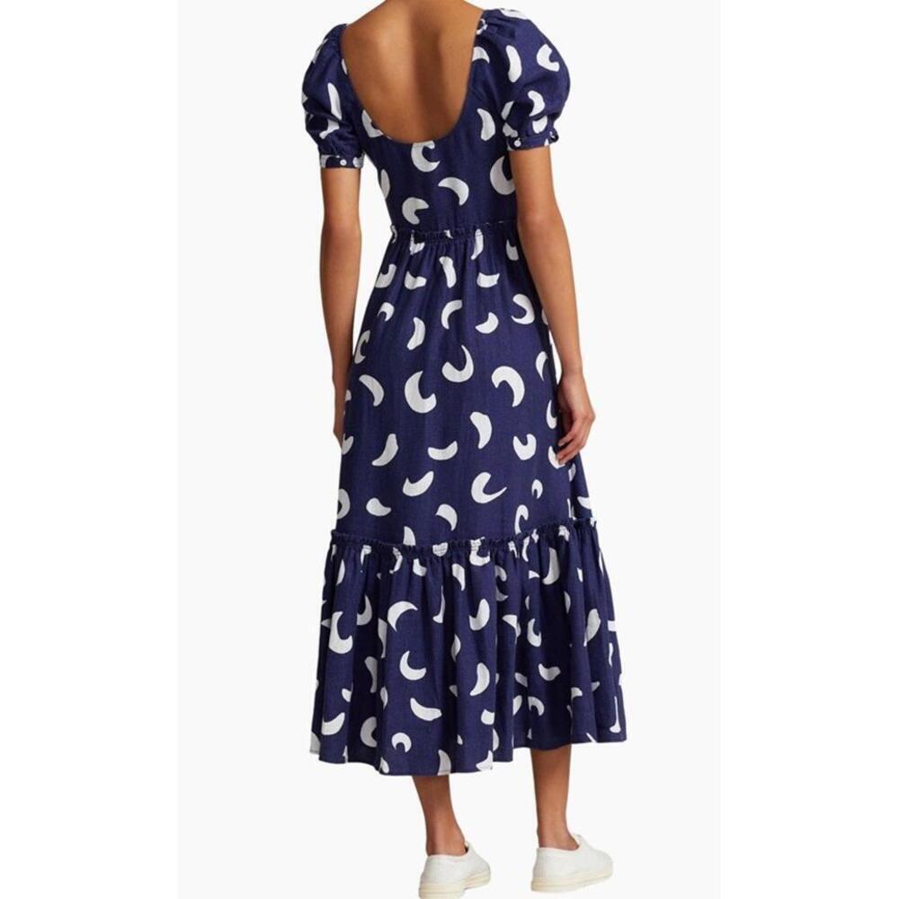 $498 Polo Ralph Lauren Abstract LinenTiered Midi Navy Women’s Dress Size 0 - Picture 2 of 9